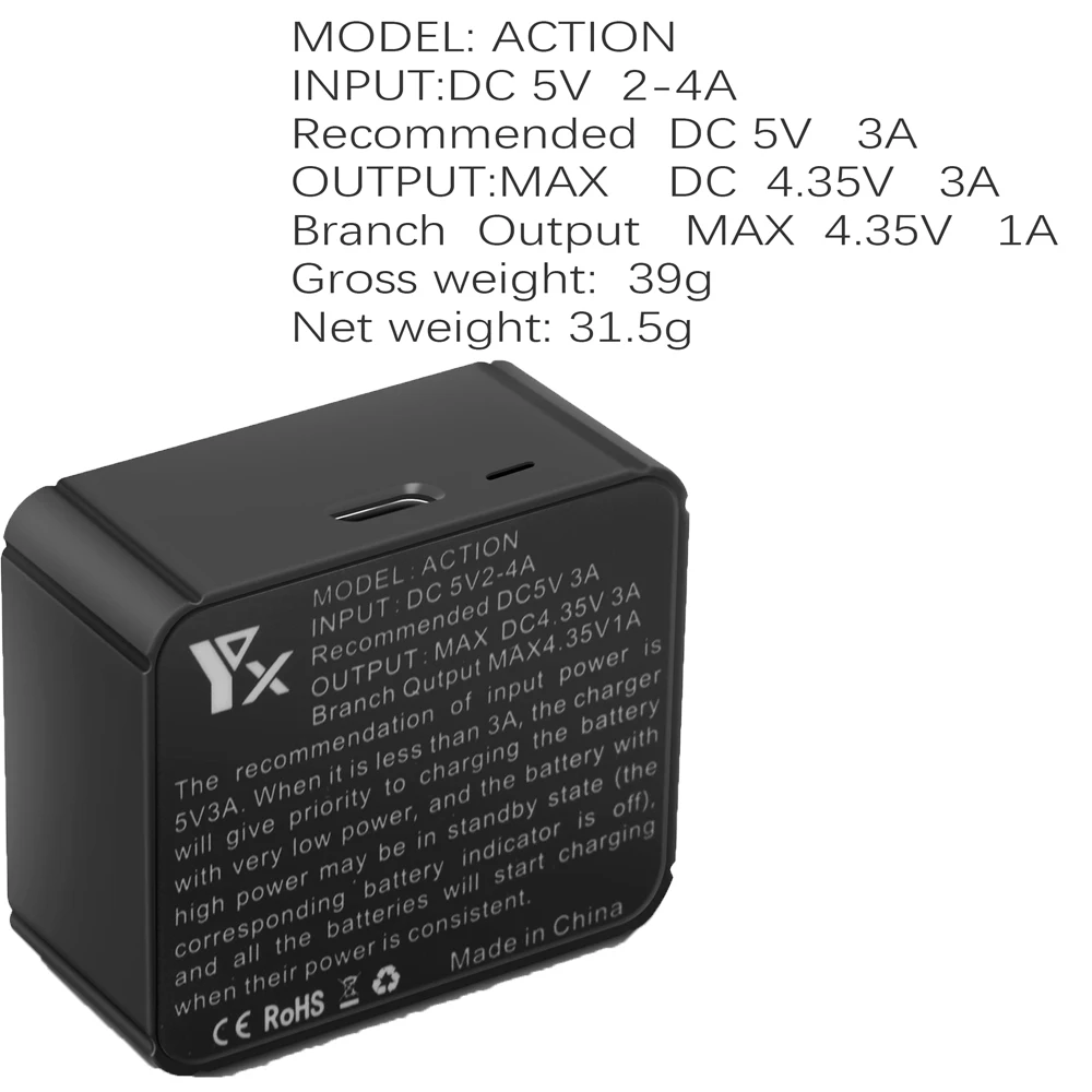 Зарядное устройство YX 3 в 1 с портом USB Type C зарядное для аккумулятора адаптер DJI OSMO
