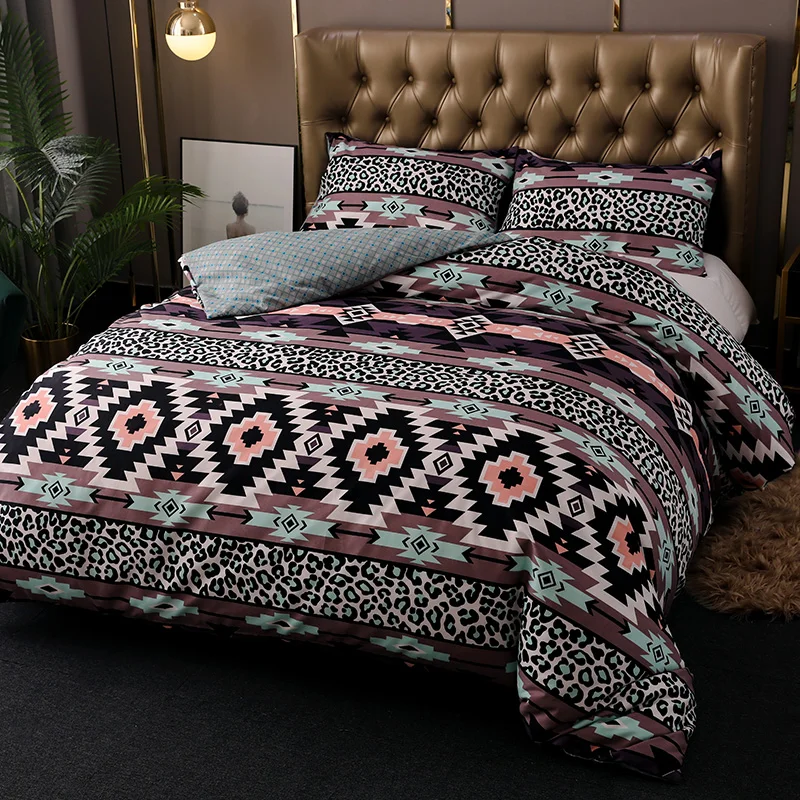 Bohemian Bedding Sets Folk-custom Mandala Duvet Cover Set Geometric Stripe Leopard Printing Bedlinens Bed Cover with Pillowcase