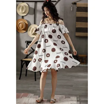

2020 women's full cotton sling loose nightgown dress middle skirt sleepwear pijamas nightgowns nightdress