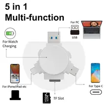 

5 in 1 TF Multi-function Card Reader With Wireless Charger For iWatch 7 6 se 5 4 Charging Dock USB File Charger For Apple Watch
