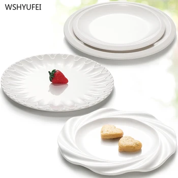 

Creative Embossed Pattern Shape White Imitation Porcelain Plate Cutlery Breakfast Tray Hotel Restaurant Kitchen Family Supply