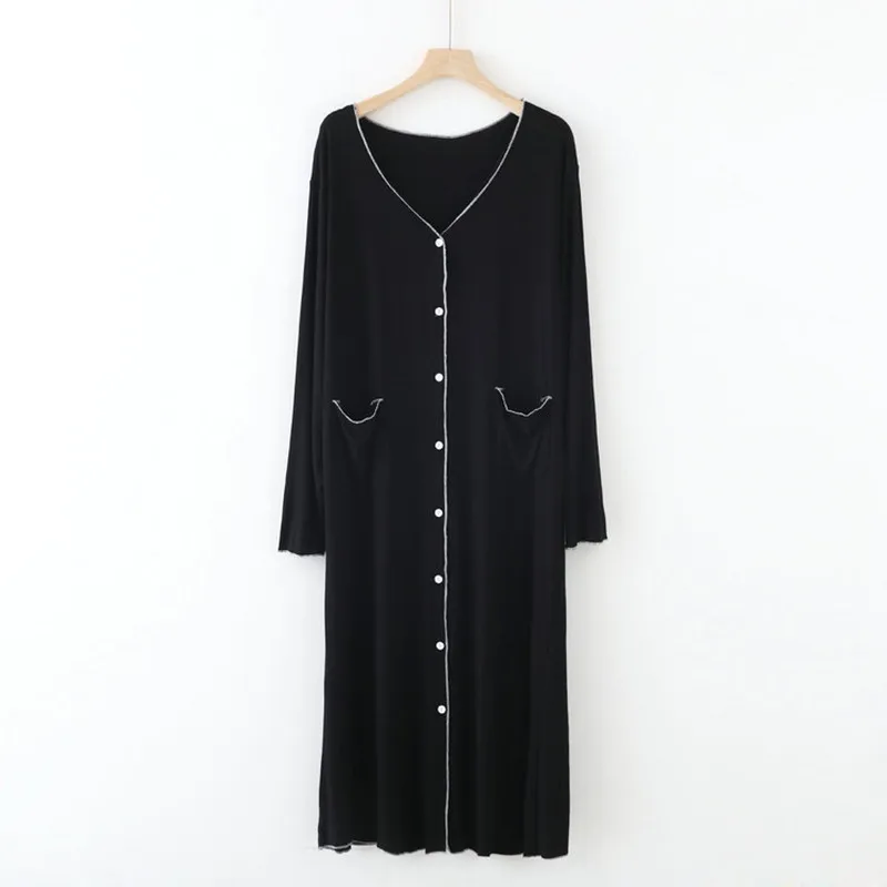 

Large Size Long-Sleeved Cardigan Dress Female 90 Kg Spring Autumn Long Nightdress Loose Modal Nightgowns Women Home Clothes