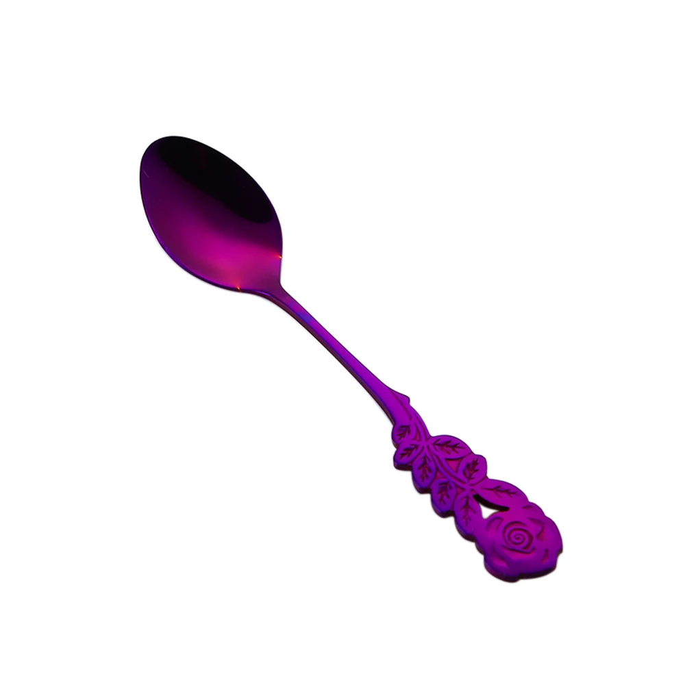304 нержавеющая сталь ложка в виде Розы музыкальная кофейная ложка для мороженого чайная ложка металлическая ложка для перемешивания домашняя кухонная посуда - Цвет: Фиолетовый