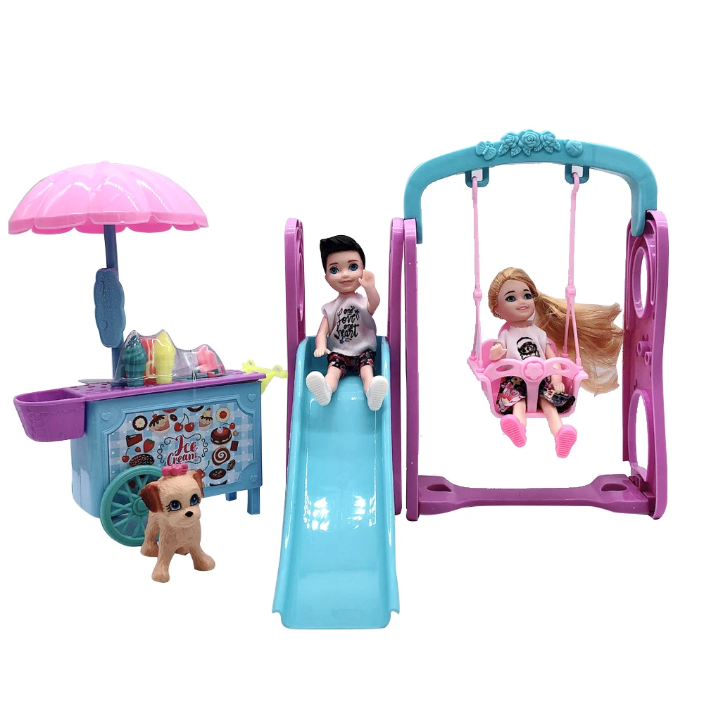 

5" Mini Cute Barbies + Swinging Swing + Slide + Little Boy + Little Girl Birthday / Christmas Gift Toy Barbies Accessories