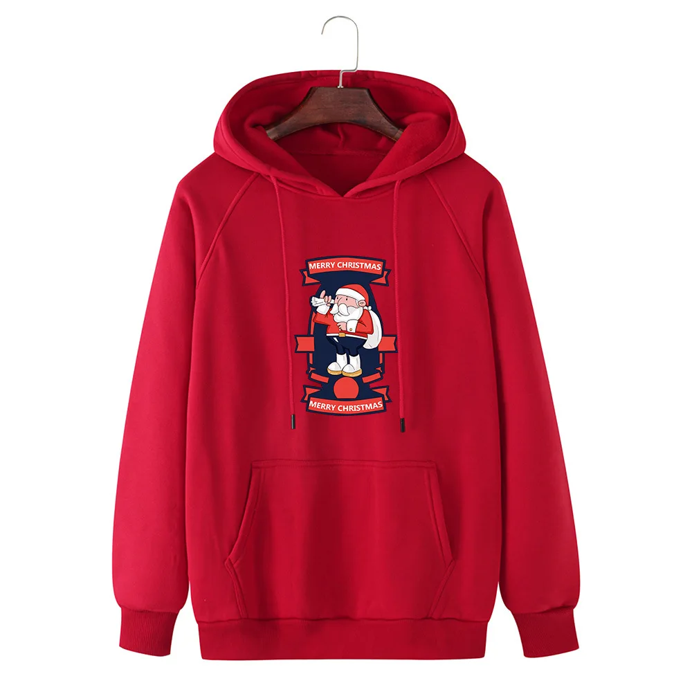 

Covrlge Christmas Men's European Autumn Winter American Street Men Santa Claus Printing Sweatshirt Plus Size Hooded Male MWW270