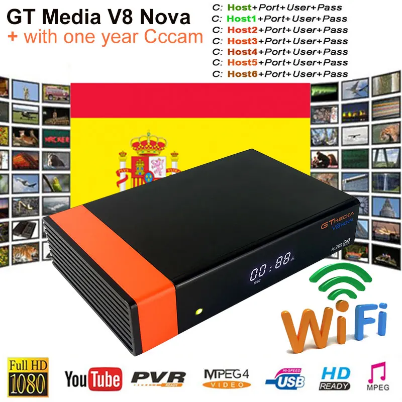 

Gtmedia V8 Nova Receptor satellite receiver built-in WIFI freesat v8 nove DVB-S2 with 1 Year Spain cccam Cline youtube tv box