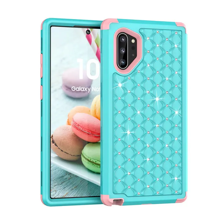 Блестящий горный хрусталь для samsung Galaxy Note10 Plus чехол для samsung Note 10 Plus чехол для Etui samsung Note 10 задняя крышка - Цвет: Mint and Pink