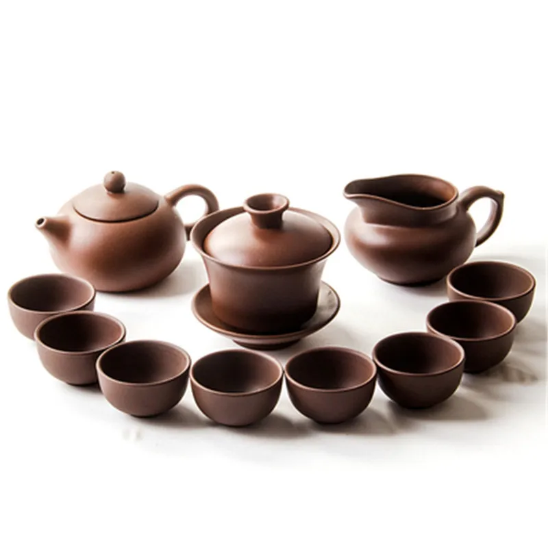Китайский фиолетовый песок кунг-фу Gaiwan чайный набор gai wan полный набор чайных чашек чайный чайник для чайной церемонии бытовой простой традиционный - Цвет: C