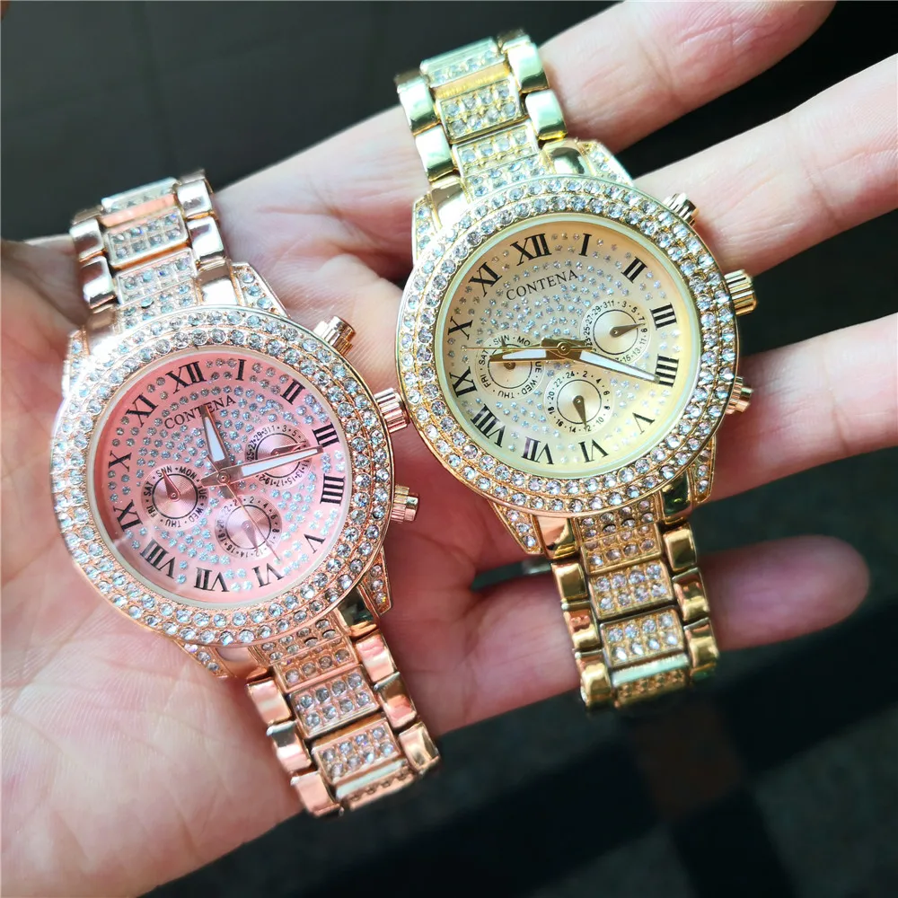 Reloj Mujer, новинка, золотые, серебряные, розовые, золотые, Известный Топ бренд, Роскошные, Contena, женские Стразы, полностью бриллианты, женские часы под платье