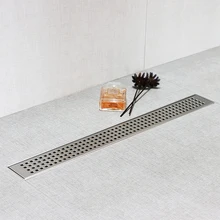 24 Inch Linear Shower Drain with Removable Square Hole Panel Brushed in 304 Linear Drain Adjustable Feet and Hair Strainer