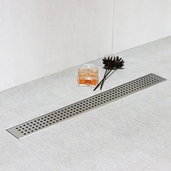 24 Inch Linear Shower Drain with Removable Square Hole Panel Brushed in 304 Linear Drain Adjustable Feet and Hair Strainer