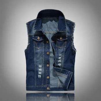 

Brand Casual Jean Sleeveless Jacket Vests Men Streetwear Blue Denim Cardigans Vest Plus Size 5XL Cowboy Waistcoat Mens Jackets