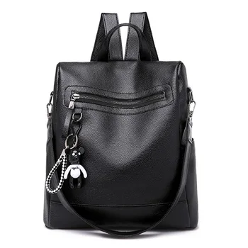

Black Female Backpack Leather Women Back Pack Soft Pu Waterproof Backbag Fashion Trend Women's Bags 2020 High Quality
