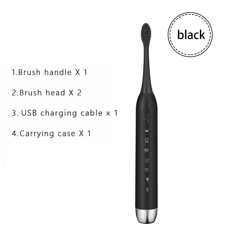 Черный SmartSonic+ Ультразвуковая зубная щетка для ухода за полостью рта Водонепроницаемая электронная перезаряжаемая Dupont сменные насадки для зубной щетки - Цвет: Черный
