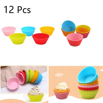 

12pcs Silicone Cake Mold Round Shaped Muffin Cupcake Baking Molds Kitchen Cooking Maker DIY Cake Decorating Tools