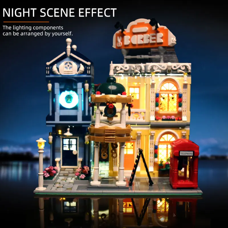 

16031 Streetview Building Blocks The Barber Shop In Town With Led Light Part Model Kids Christmas Gifts Assembly Bricks Kits