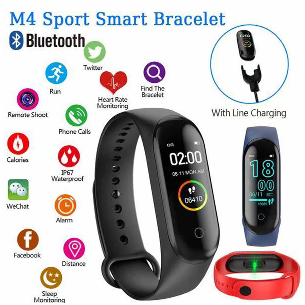 M4 Smart Sports Pedometers Watch Heart Rate Blood Pressure Fitness Tracker For Android IOS