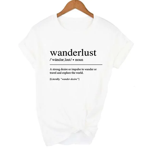 Wanderlust определение футболка рубашка туристическая Tumblr одежда дорожная футболка Эстетическая одежда женская графическая футболка со слоганом - Цвет: FH52-FSTWH-