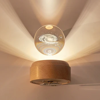 

3D Sculpture Technology USB Lamp Music Night Light Rotary Crystal Music Box With LED Projection Light Wooden Base As Friend Gift