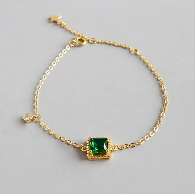 

Dazzling Geometry 925 Sterling Silver Women's Gold Bracelets Square Cubic Zirconia Bracelets for Girl Gift
