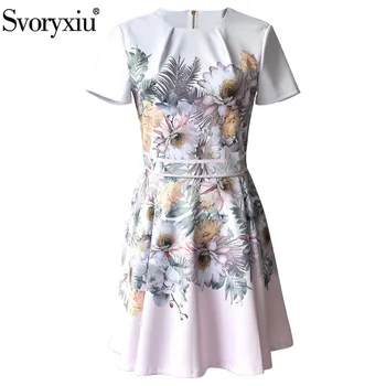 

Svoryxiu 2020 Designer Summer Plus Size Short Dress Women's Short Sleeve Flower Print Fashion High Waist Dresses Vestdios