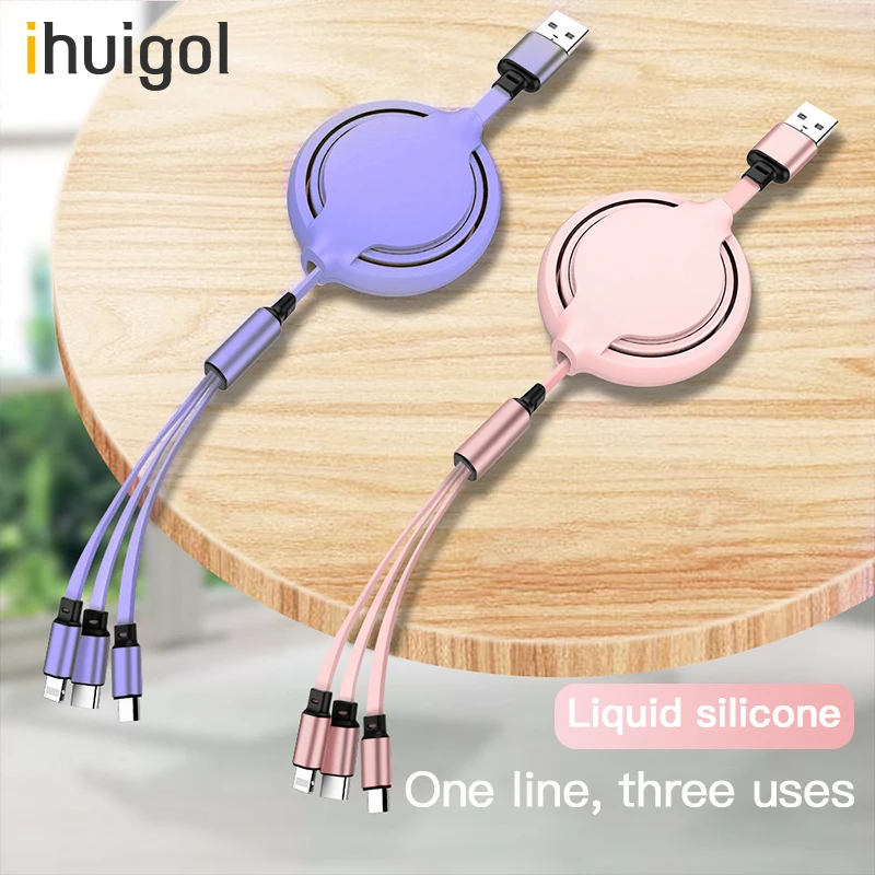 

ihuigol 3 in 1 Retractable USB Charging Cable Micro USB Type C For Huawei Lighting For iPhone 11 Pro Max Portable Charger Cables