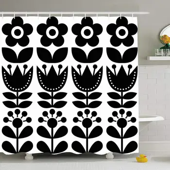 

Shower Curtain Set with Hooks 72x78 Geometric Pattern Shape Simple Leaf Swedish Cute Floral Folk Texture Nature Textures Finland