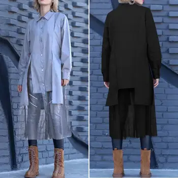 

ZANZEA Fashion Women Button Down Blouse Patchwork Lace Shirts 2020 Spring Cotton Linen Long Tops Stylish Blusas Tunic Plus Size