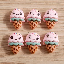 

10pcs 14*18mm Smile Ice Cream Cabochon Flatback Scrapbook Crafts for Jewelry Making DIY Girls Hairpin Brooch Crafts Accessories