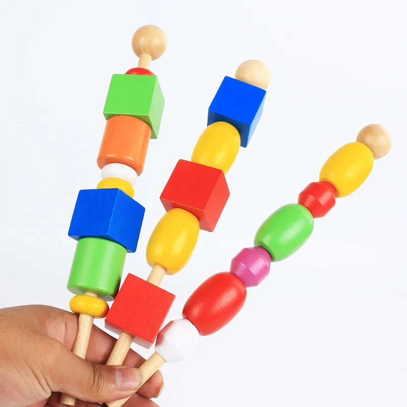  Six-color Beaded Toys Baby Montessori Wood Intellectual Bead Box 1-3Y Kids Preschool Puzzle Montess