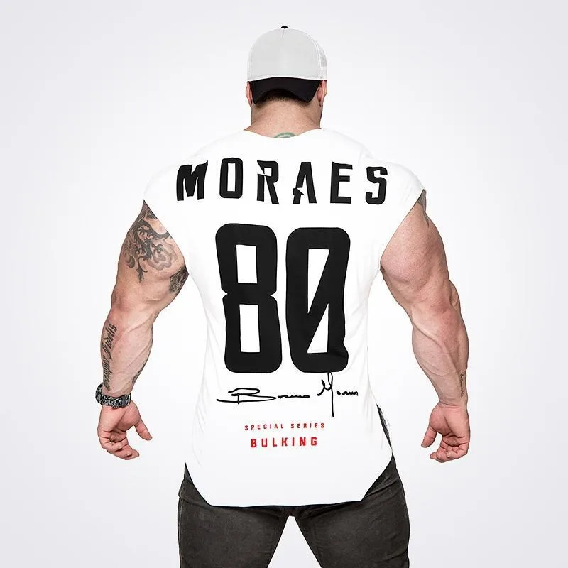 

Muscle Brother Summer Fitness Waistcoat Bat Sleeve Tops Loose-Fit Breathable Thin Men Large Printed Athletic T-shirt
