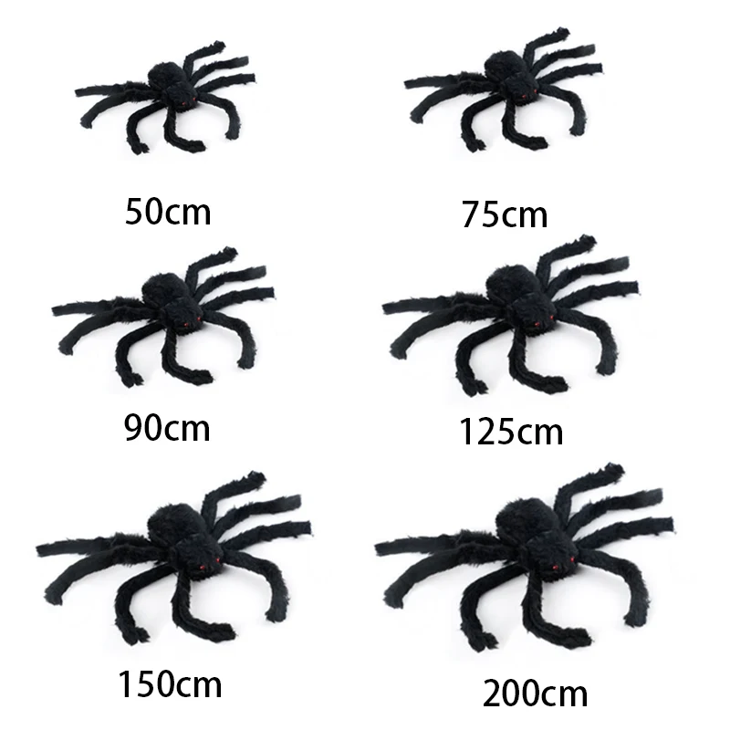 Halloween-Horrible-Big-Black-Furry-Fake-Spider-Size-75cm-90cm-125cm-150cm-200cm-Creep-Trick-Or (1)