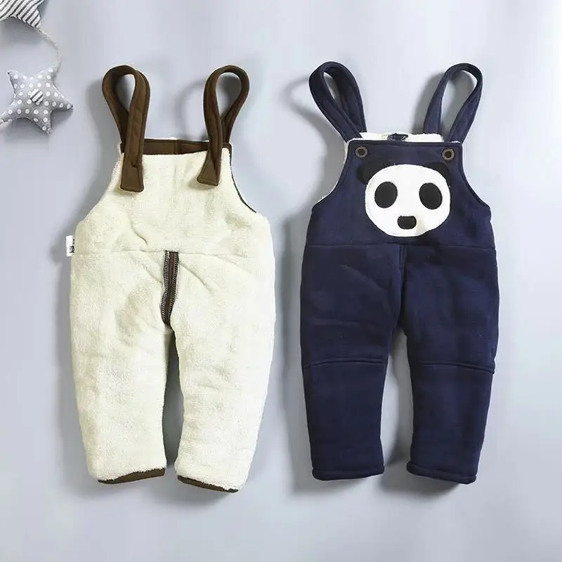 

2019 Winter Baby Boys Warm Pants New Toddler Baby Cotton Cartoon Plus Velvet Thick Bib Pants for Children Kids Overall Trousers