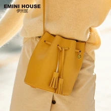 EMINI HOUSE, сумка-мешок с кисточками, сумки через плечо для женщин, роскошные сумки, женские сумки, дизайнерские, спилок, кожа, сумка на плечо