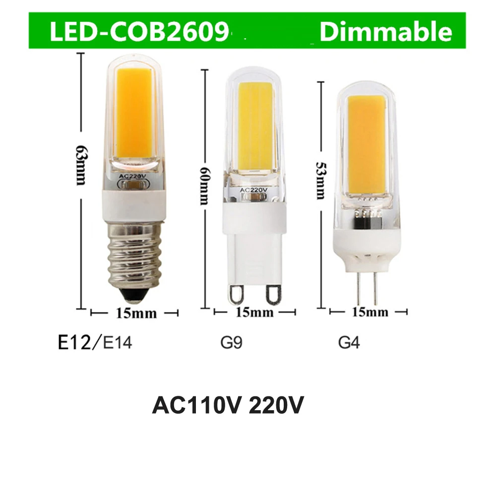 LED COB 전구 3000k 4000k 6000k 기계 샹들리에 크리스탈 전구, 할로겐 교체, 110V 220V 6W, G9 G4 E14, 10 개