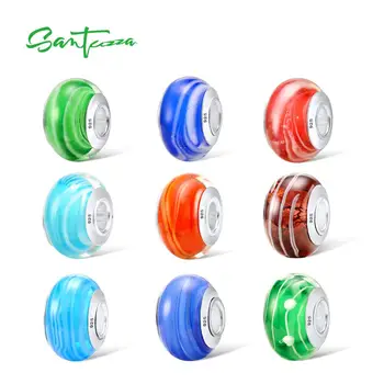 

Santuzza Silver Charm Colorful Beads Charm Fit For Bracelet Bangle DIY Making 100% Pure 925 Sterling Silver Fashion Jewelry