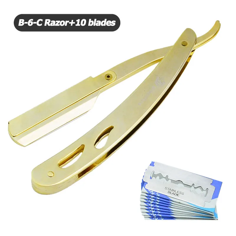 B-6-C 10 blades Univinlions парикмахерские инструменты для бритья Бритва для волос и лезвия складной нож для бритья из нержавеющей стали прямой держатель бритвы 6 цветов - Цвет: B-6-C 10 blades