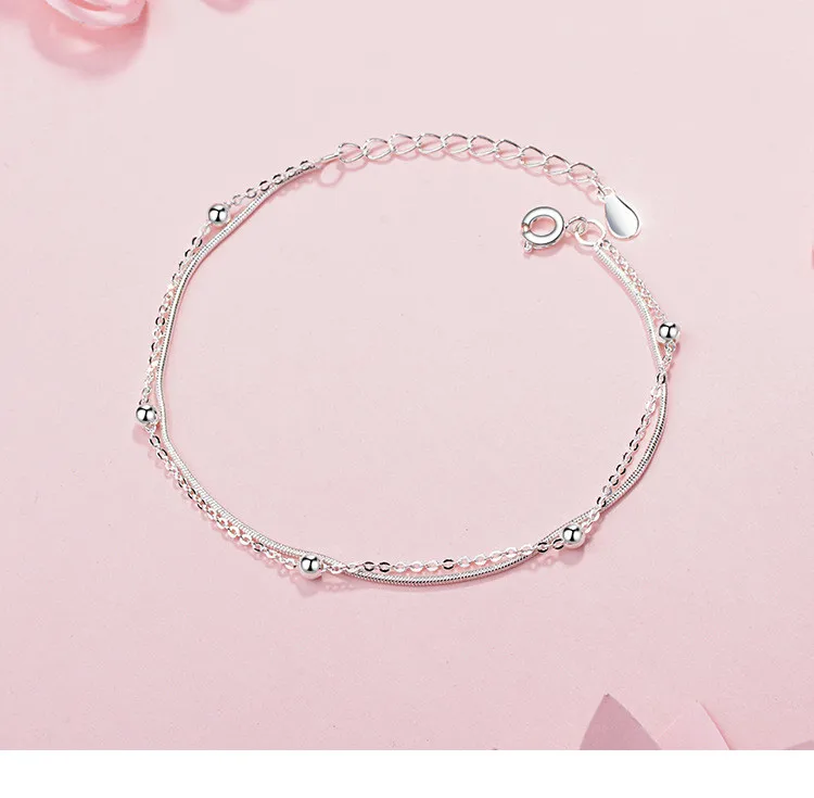 LULU-Свинья 925 чистого серебра браслет цепочка из змеиных костей круглые бусины ручной строка Ретро Женские Простые Модные аксессуары SL063