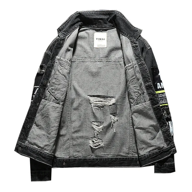 MORUANCLE Для Мужчин's Марка NEW FASHION Hi Street рваные джинсовая куртка с нашивками уличная рваные джинсы куртки, верхняя одежда для мальчиков