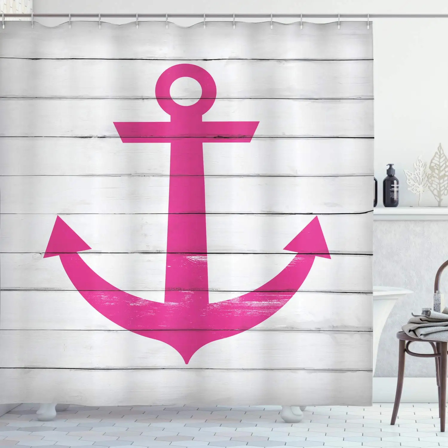 Морской Душ шторы якорь мотив старину деревенский полосатый деревянные доски