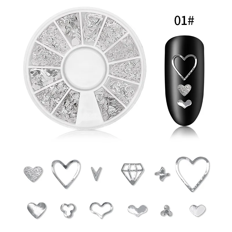 Серебряные металлические серебряные 3D украшения для ногтей, декоративная заклепка для дизайна ногтей, смешанные гвоздики в форме звезды и Луны, аксессуары для ногтей, инструменты для маникюра - Цвет: 1