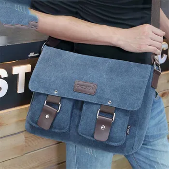 

Vintage Men's Shoulder Bag Travel Crossbody Bags Causal Canvas Messenger Bag Patchwork Multi-function Laptop Handbag School Tote