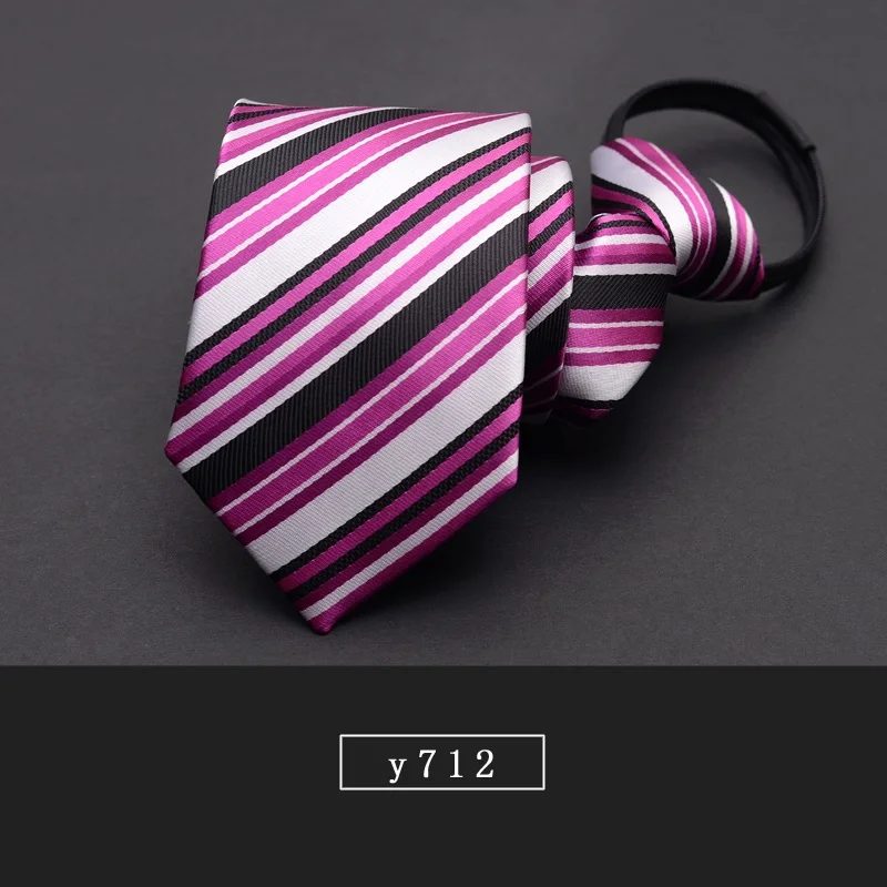High Quality New Fashion Ties Men Business Worker Zipper 7cm Striped Tie Wedding Neckties for men Designers with Gift Box - Цвет: y712