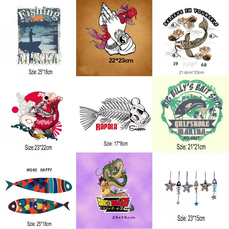 

Fashion Cartoon Fish DIY Heat Transfer Iron-on Patches For Children Clothes T-shirt Decoration Heat Press Appliqued Sticker