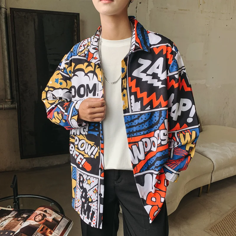 

Men's Long Sleeve Shirt 2020 Spring Summer New Wide Print Slim Casual Long Sleeve Shirt Youth Personality Trend Men's Wear