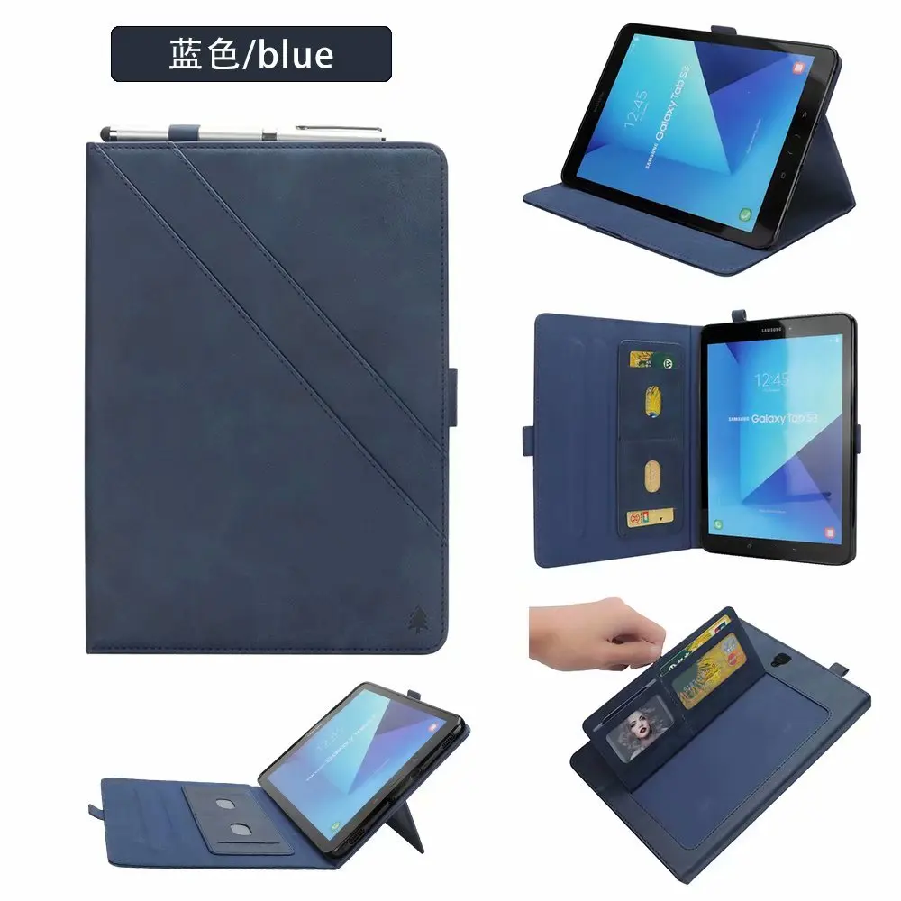 Ретро Чехол из полиуретановой кожи для планшета для samsung Galaxy Tab S3 SM-T820 SM-T825 9,7 дюймов бизнес флип-чехол с подставкой для карт смарт-чехол+ ручка - Цвет: Dark Blue