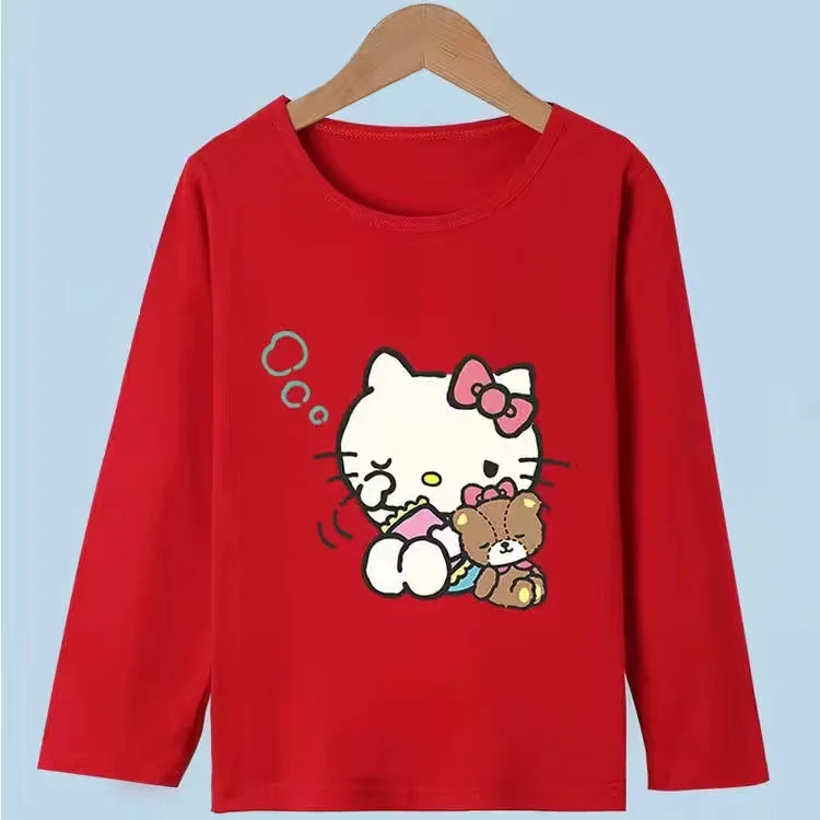 thumbnail image 1 of Hello Kitty dibujos animados Primavera Verano niños algodón manga larga Camiseta medio pequeño niños camisa inferior niño y niña niños, 1 of 5