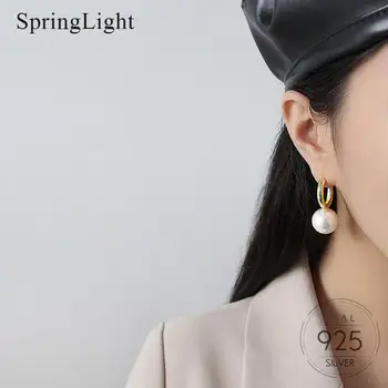 

Springlight 925 Sterling Silver Gold Color Large Pearl Hoop Earrings Oversized Elegant Creative Hoop Earrings For Lady Wedding
