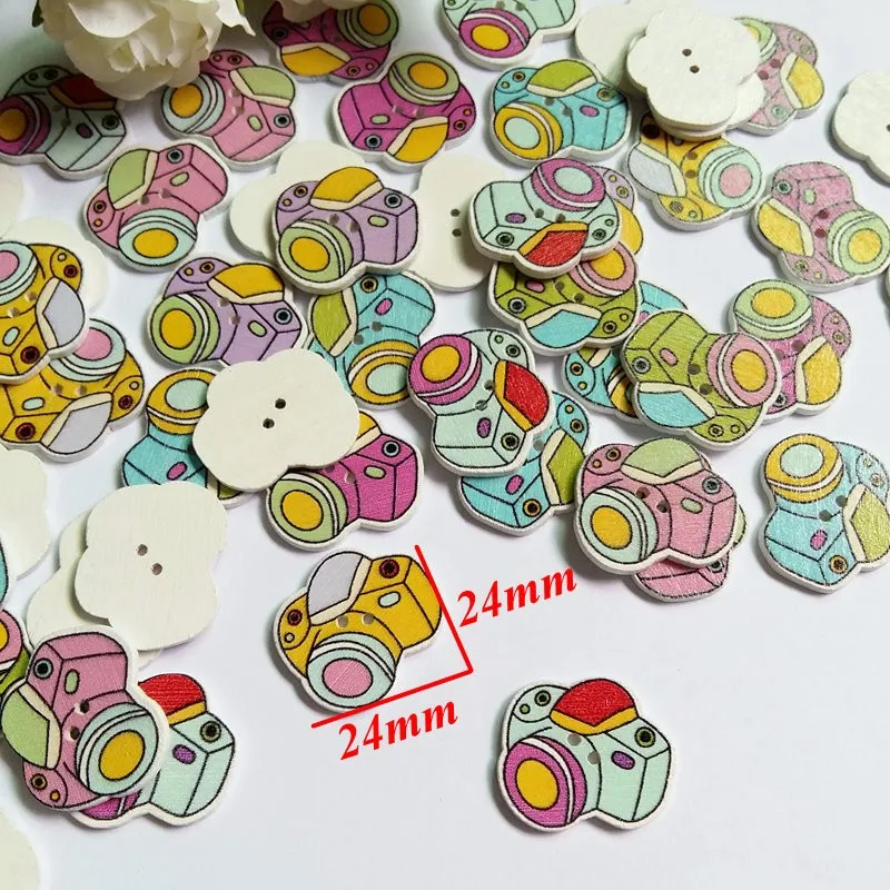 50pcs Mixed Musical Instruments 2 Holes Natural Wooden Buttons Decorative Scrapbooking Sewing Accessories For Craft 6