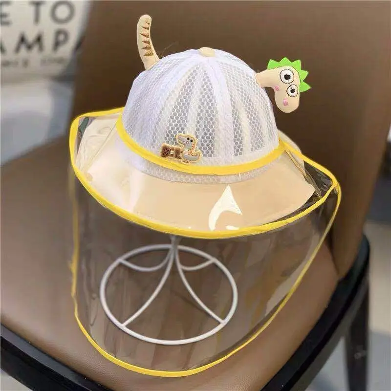 

Summer 6-24M Baby Cotton Hat Protective Full Face Cover Kids Hats Dustproof Sun Mesh Hat Cap With Removable Clear Facial Mask